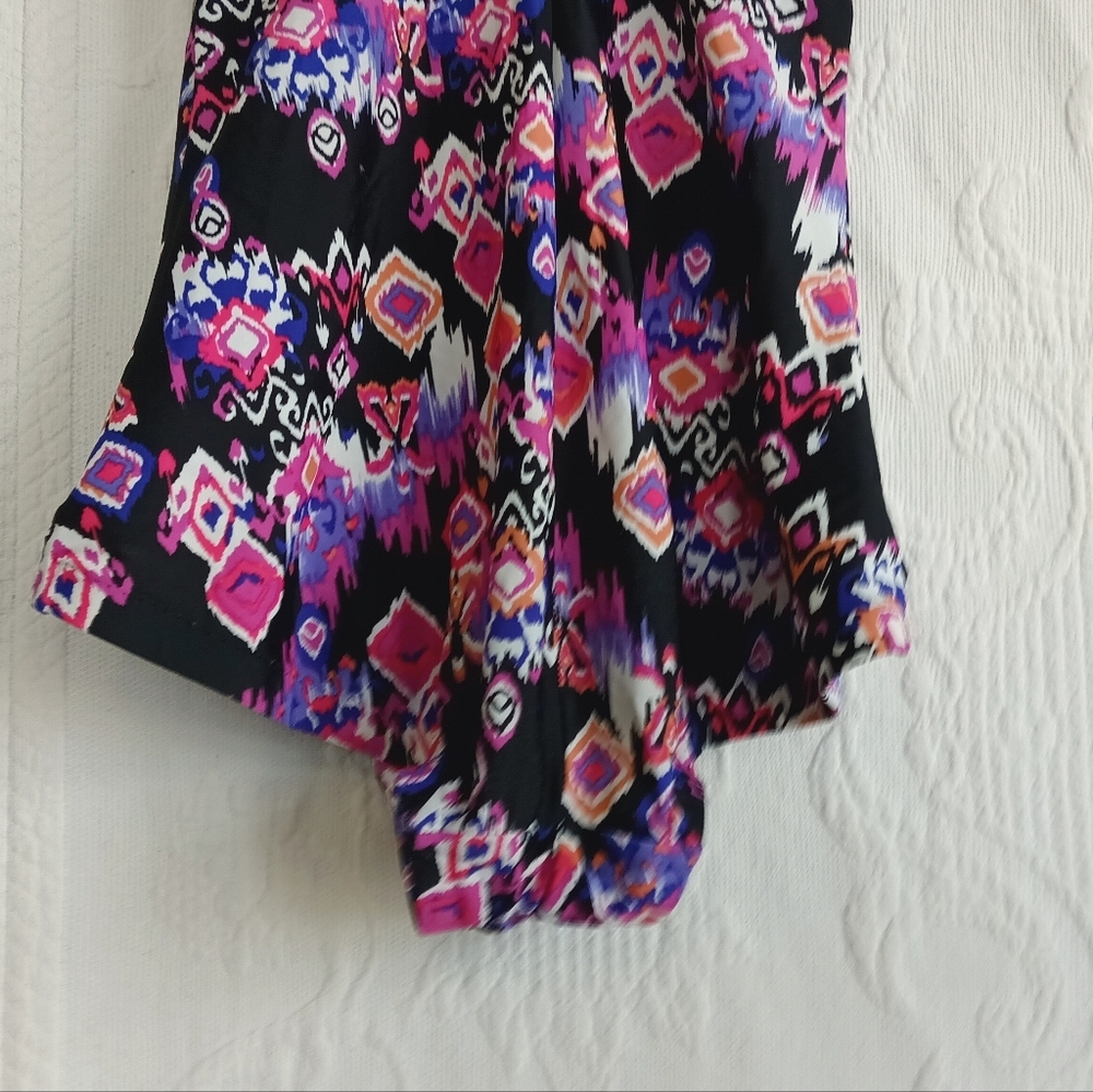Purple Tribal Print Swimsuit Tummy Control Ruched Padded Cup Modest Medium - Picture 12 of 14